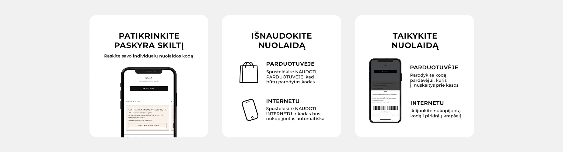 Nuolaidų kodų centro naudojimo instrukcijos